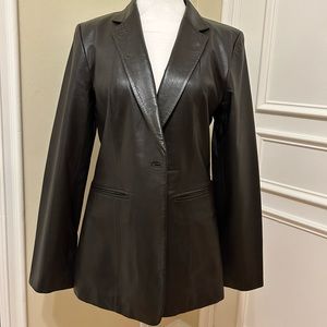 DKNY Vintage Brown 100% Leather Oversize Blazer
